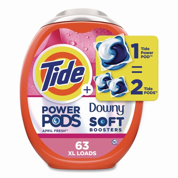 Tide Power PODS Plus Downy Laundry Detergent, April Fresh Scent, 98 oz Tub, 63 Pods/Tub - 11807