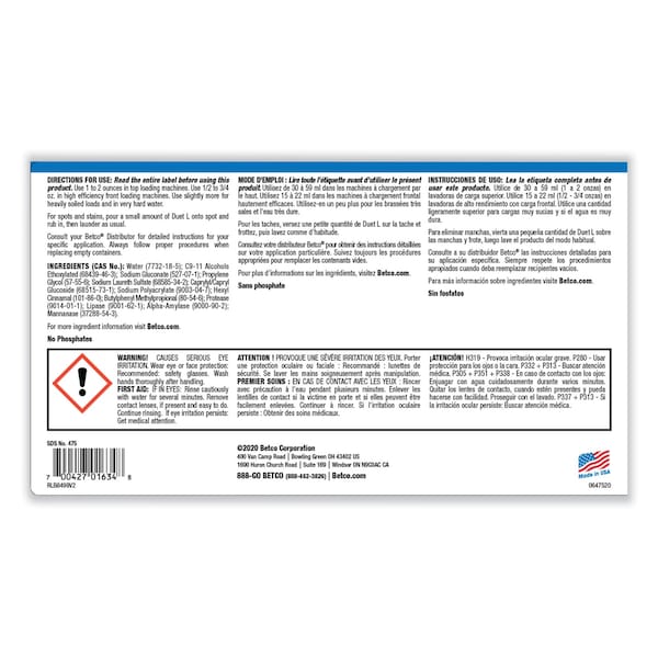 Betco Laundry Detergent, Bottle, Liquid, Fresh, 4 PK - 4750400