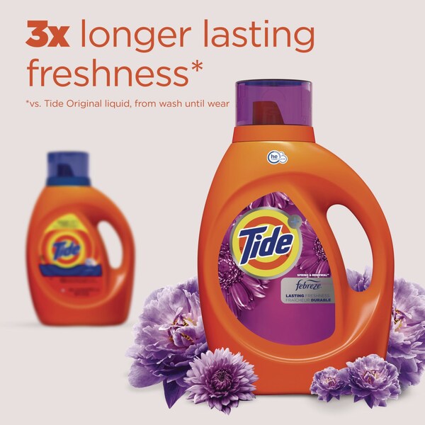 Tide Plus Febreze Liquid Laundry Detergent, Spring and Renewal, 84 oz Bottle - 87566