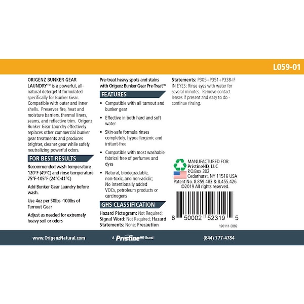 Origenz Natural Laundry Detergent, Liquid, Clear to amber, 4 PK - FPR75-LL-04X1-E882