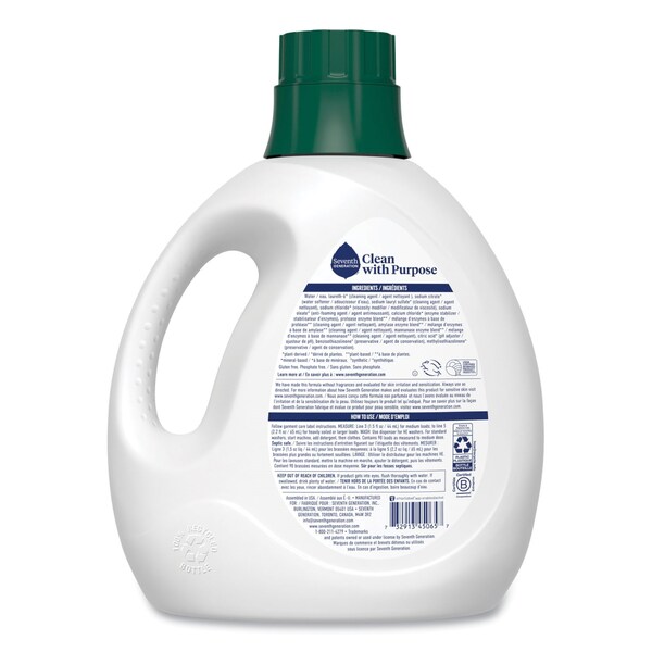 Seventh Generation Natural Liquid Laundry Detergent, Fragrance Free, 135 oz Bottle - 10732913450654
