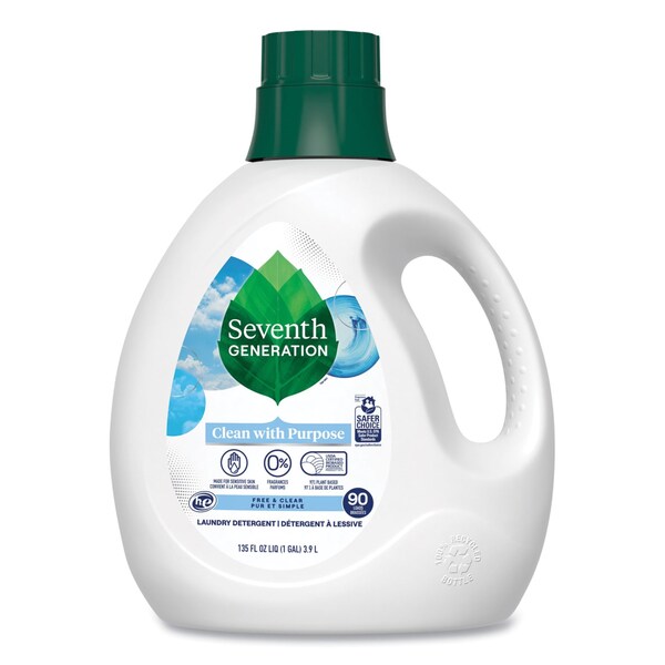 Seventh Generation Natural Liquid Laundry Detergent, Fragrance Free, 135 oz Bottle - 10732913450654