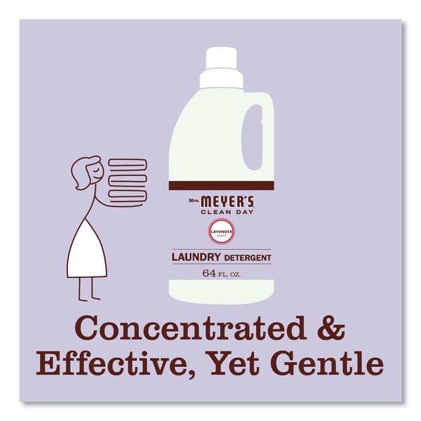 Mrs. Meyers Clean Day Laundry Detergent, 64 oz Bottle, Liquid, Lavender, 6 PK - 651367