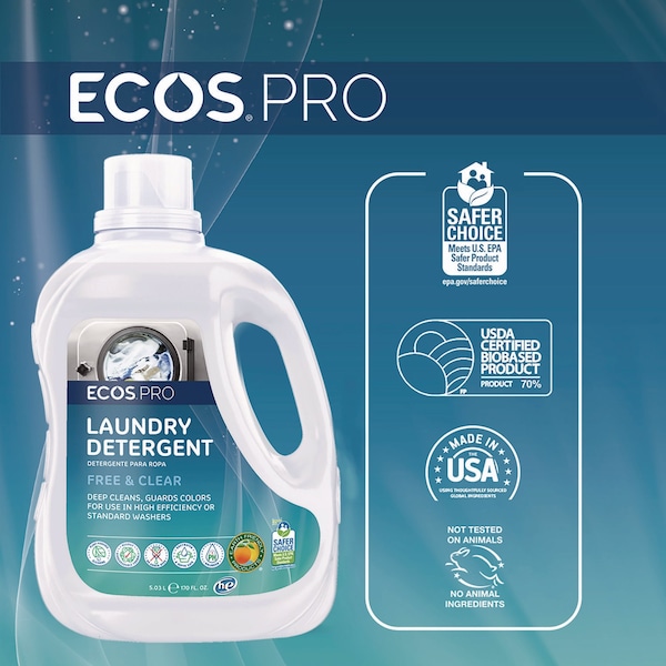 Ecos Pro Laundry Detergent Liquid, Free and Clear, 170 oz Jug, 2PK - PL937102CT