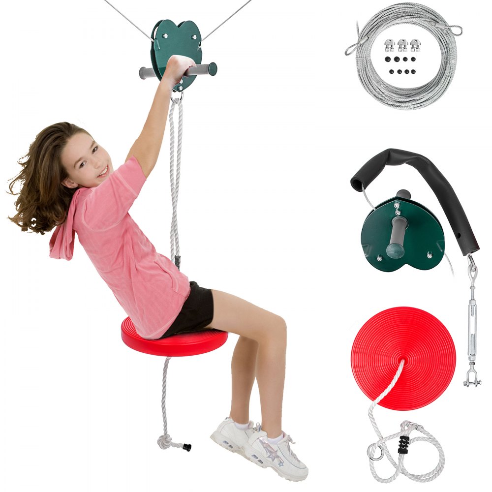 Zipline Kit 100ft Ultimate Zip Line Kit Toys With Seat Trolley Stainless Steel - YDSLS100FTRED0001V0
