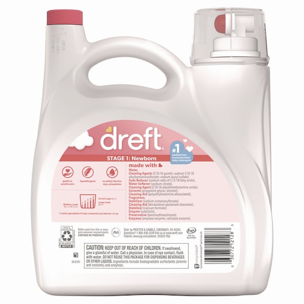 Dreft Laundry Detergent, 165 oz Bottle, Liquid, Baby Powder, 4 PK - 03241