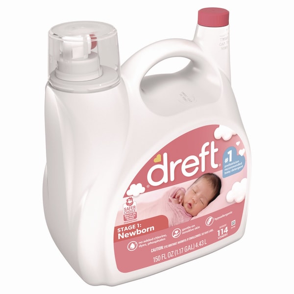 Dreft Laundry Detergent, 165 oz Bottle, Liquid, Baby Powder, 4 PK - 03241
