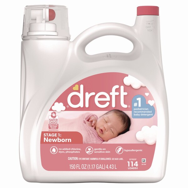 Dreft Laundry Detergent, 165 oz Bottle, Liquid, Baby Powder, 4 PK - 03241