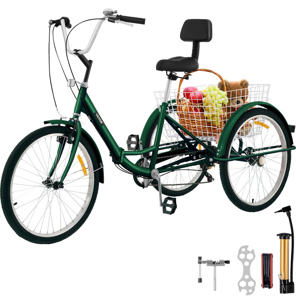 VEVOR Tricycle Adult 24’’ Wheels Adult Tricycle 7-Speed 3 Wheel Bikes For Adults Three Wheel Bike For Adults Adult Trike Adult Folding Tricycle Foldable Adult Tricycle 3 Wheel Bike Trike For Adults - ZDCLC24C7SGREEN01V0