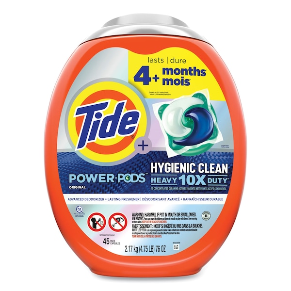 Tide Hygienic Clean Heavy 10x Duty Power Pods, Original Scent, 76 oz Tub, 45 Pods, 4PK - 80735044