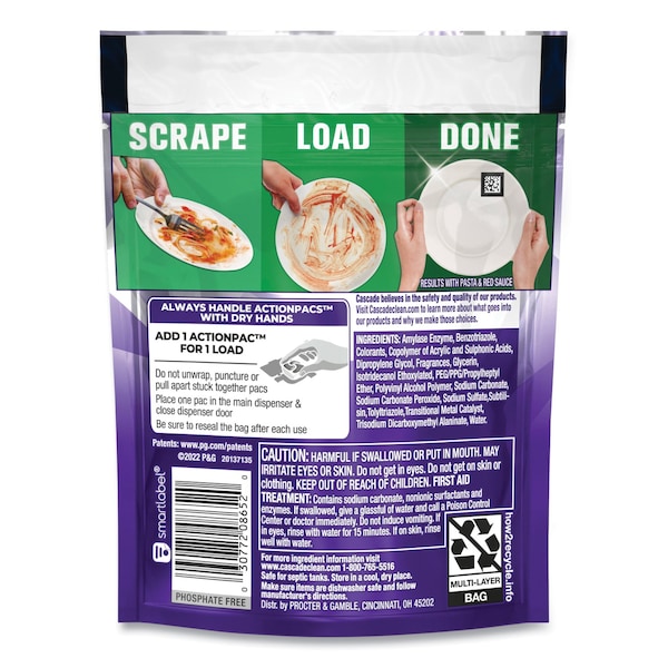 Cascade Platinum Plus ActionPacs Dishwasher Detergent Pods, 1.46 oz Bag, 90PK - 80729244
