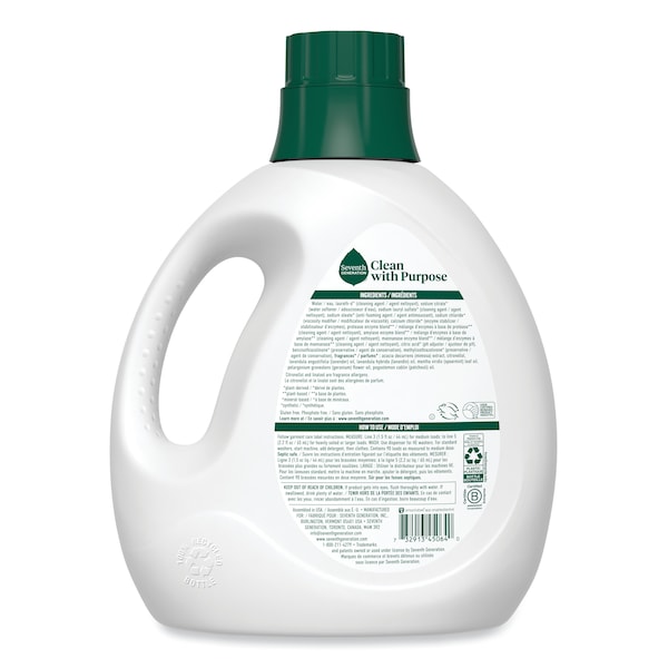 Seventh Generation Laundry Detergent, 135 oz Bottle, Liquid, Fresh Lavender, 4 PK - 10732913450647