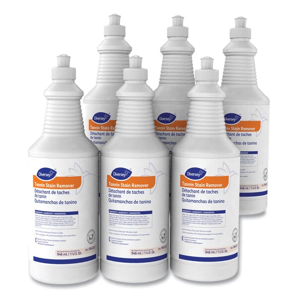 Diversey Tannin Stain Remover, 32 oz Bottle, Liquid, Fruity, Yellow, 6 PK - 904252