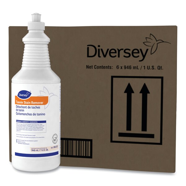 Diversey Tannin Stain Remover, 32 oz Bottle, Liquid, Fruity, Yellow, 6 PK - 904252
