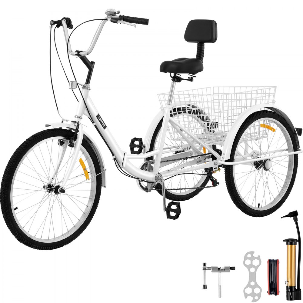VEVOR Tricycle Adult 26’’ Wheels Adult Tricycle 7-Speed 3 Wheel Bikes For Adults Three Wheel Bike For Adults Adult Trike Adult Folding Tricycle Foldable Adult Tricycle 3 Wheel Bike Trike For Adults - ZDCLC24C7SWHITE01V0