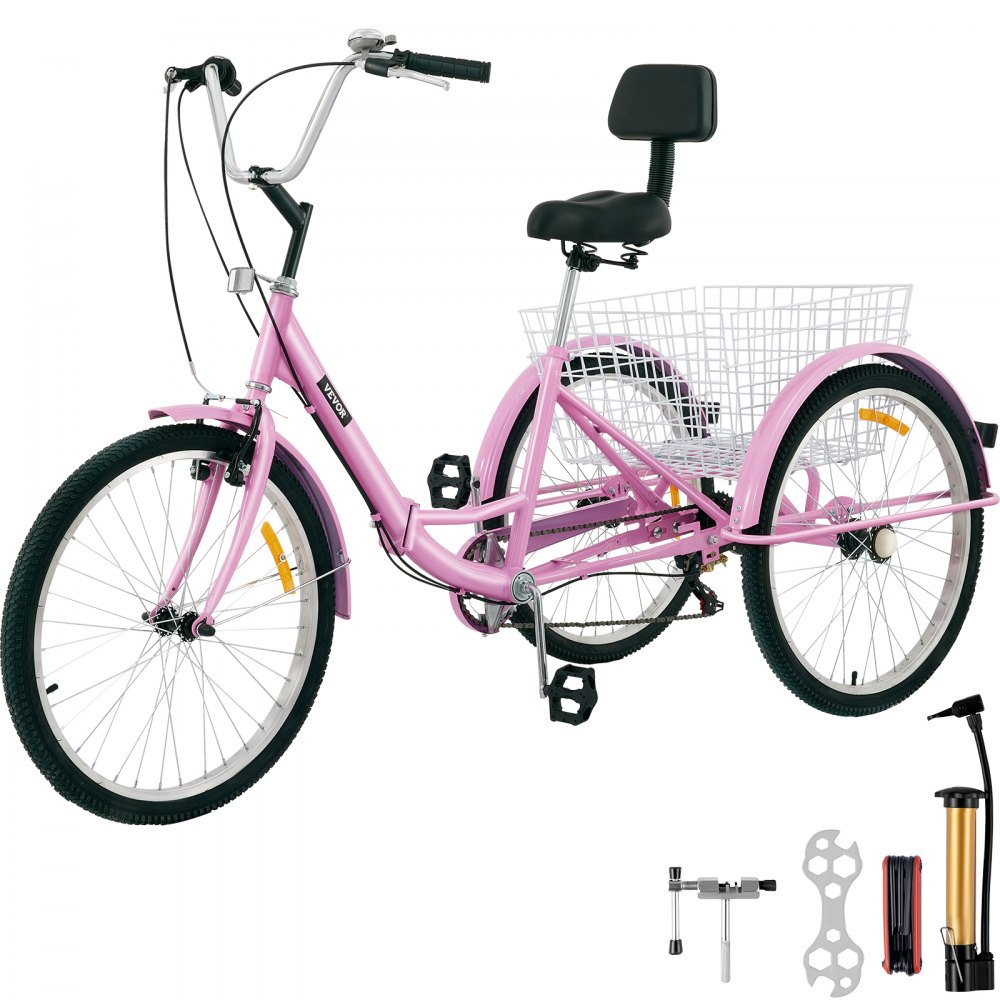 VEVOR Tricycle Adult 26’’ Wheels Adult Tricycle 7-Speed 3 Wheel Bikes For Adults Three Wheel Bike For Adults Adult Trike Adult Folding Tricycle Foldable Adult Tricycle 3 Wheel Bike Trike For Adults - ZDCLC24C7SPINK001V0