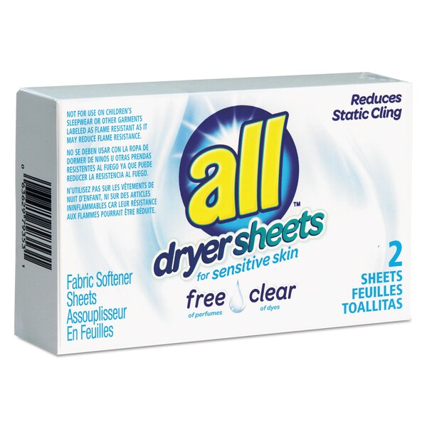 All Free Clear Vend Pack Dryer Sheets, Fragrance Free, 2 Sheets/Box, PK100 - R1-2979353