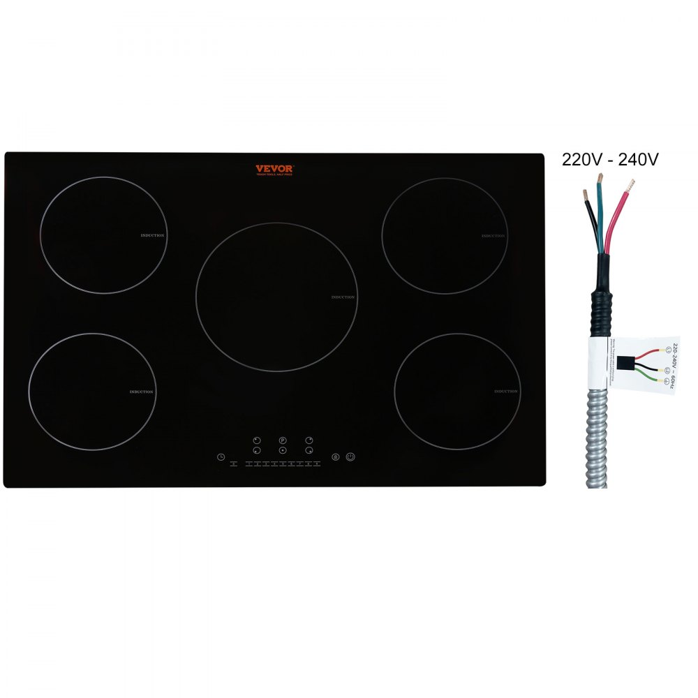 VEVOR Electric Cooktop, 5 Burners, 30'' Induction Stove Top, Built-in Magnetic Cooktop 9200W, 9 Heating Level Multifunctional Burner, LED Touch Screen w/ Child Lock & Over-Temperature Protection - QRSDC5309200W1XJTV4