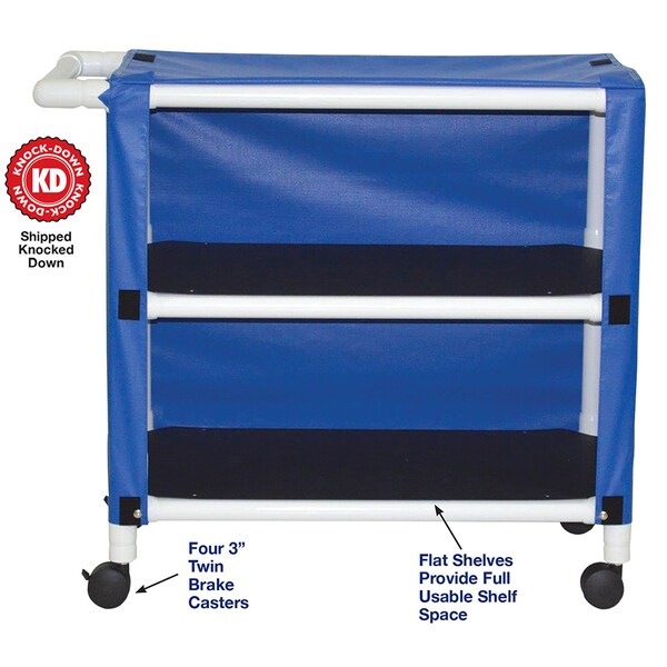 Mjm Internaitonal Two Shelf Wide Linen Cart, Standard Mesh - Navy - 332-2C-SM-NV