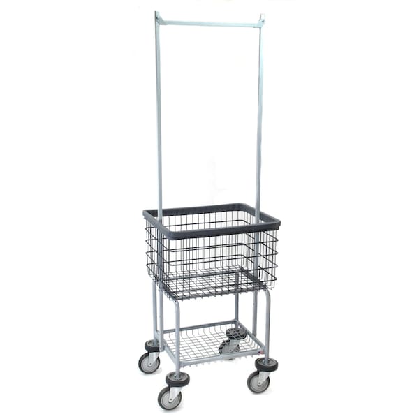 R&B Wire Products Elevated Wire Laundry Cart, 3.5 Bushel, with Storage Shelf and Double Pole Rack, Gray - 300G55/D7