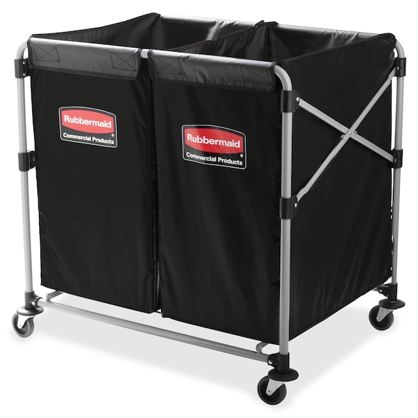 Rubbermaid Commercial Collapsible X-Cart, Steel, 2-4 Bushel Cart, 24.1Wx35.7Dx34H, Blk/Slvr - 1881781