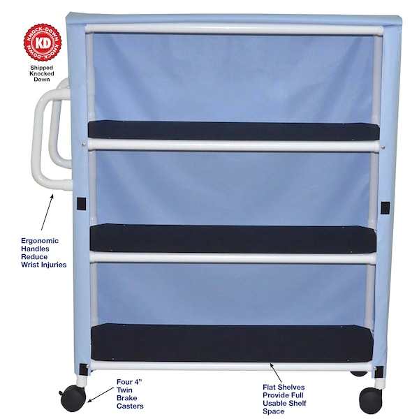 Mjm Internaitonal Jumbo Three Shelf Linen Cart, Standard Mesh - Red - 350-3C-SM-RD