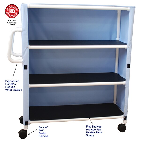 Mjm Internaitonal Three Shelf X-Wide Linen Cart, Standard Mesh - Red - 345-3C-SM-RD