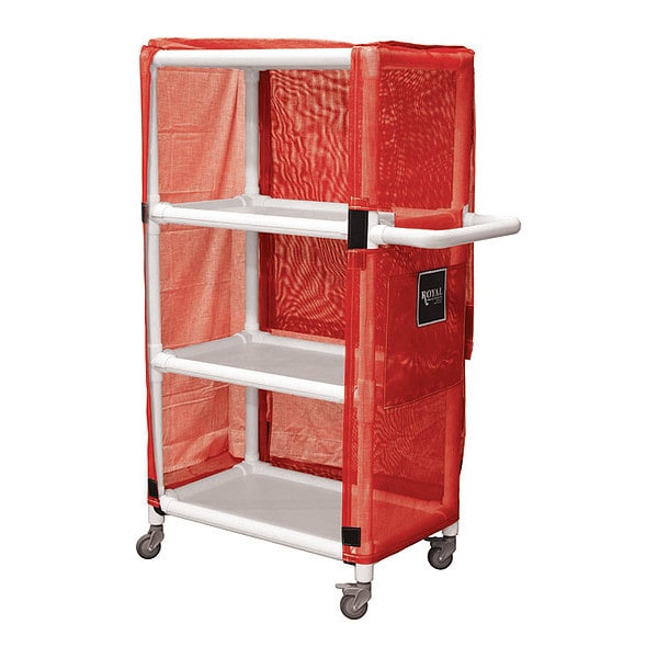 Royal Basket Trucks PVC Cart, 42", 3 Shlf, Red Mesh - R42-RRX-L3A-3ULN