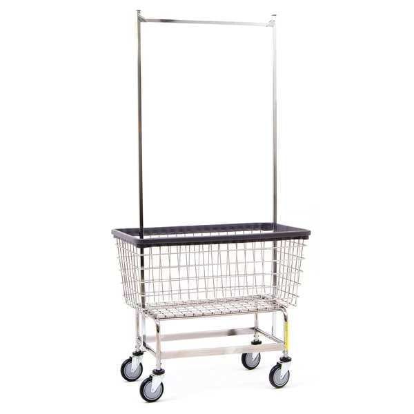 R&B Wire Products Wire Utility Cart with Double Pole Rack, 4.5 Bushel, Blue Basket, Gray Base/Rack - 201GHB56G
