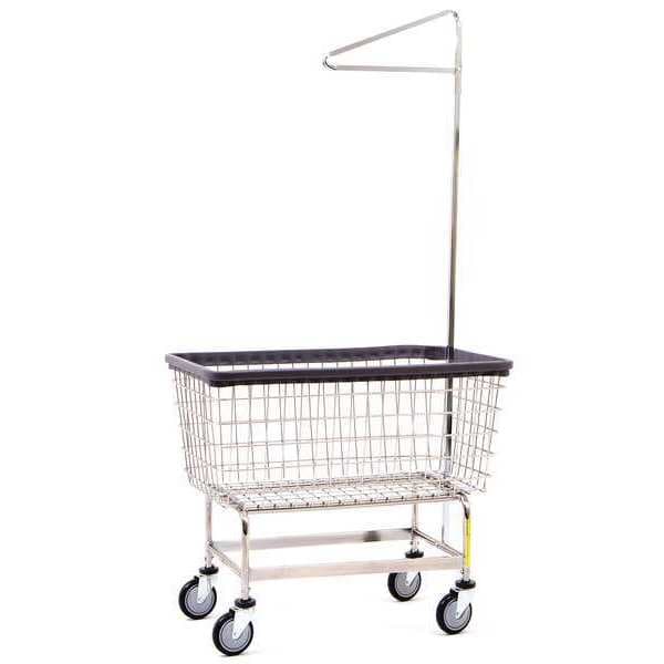 R&B Wire Products Wire Utility Cart with Single Pole Rack, 4.5 Bushel, Blue Basket, Gray Base/Rack - 201GHB91G