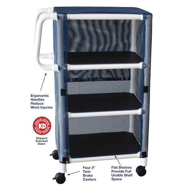 Mjm Internaitonal Three Shelf Linen Cart, Standard Mesh - R.Blue - 325-3C-SM-RB