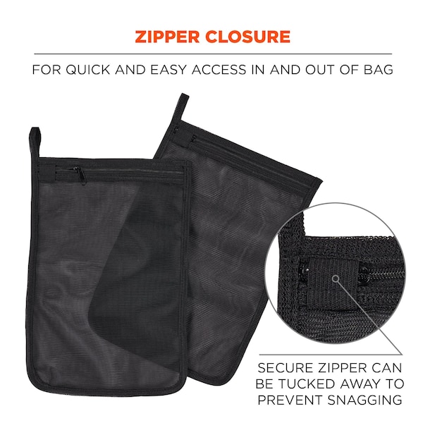 Ergodyne Zippered Mesh Wash Bag 10 Pack, Black - 13721