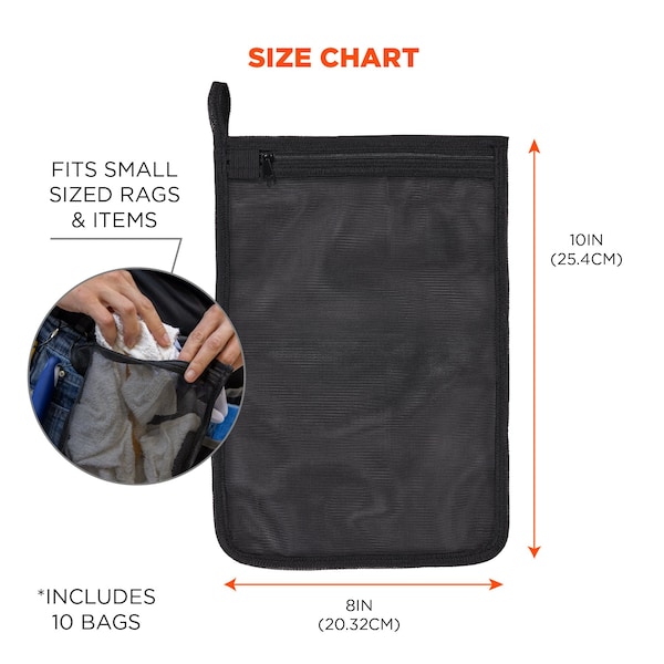 Ergodyne Zippered Mesh Wash Bag 10 Pack, Black - 13721