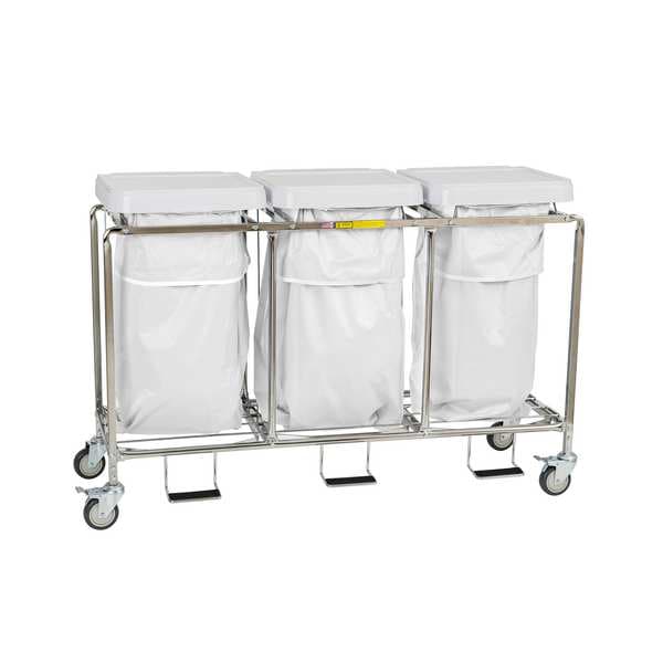 R&B Wire Products Triple "Leakproof" Hamper with Foot Pedal, Three White Bags - 686W