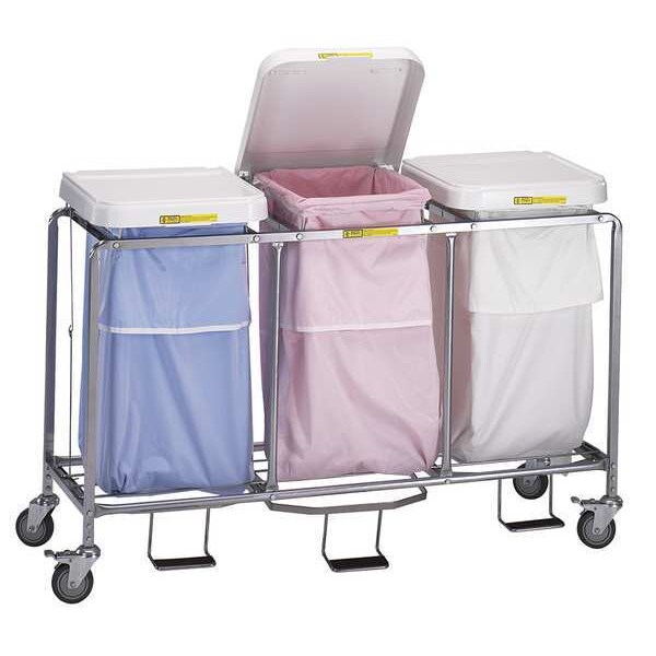 R&B Wire Products Triple "Leakproof" Hamper with Foot Pedal, Three White Bags - 686W
