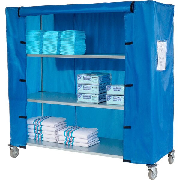 Nexel Galvanized Steel Linen Cart with Nylon Cover, 4 Shelves, 60inL x 18inW x 69inH - 436933