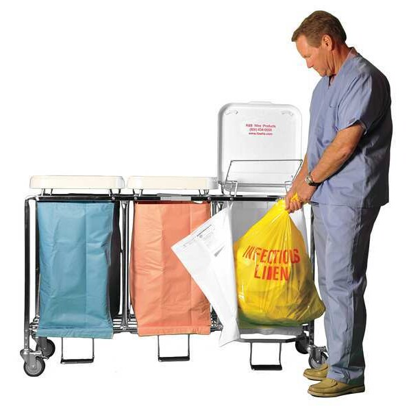 R&B Wire Products Triple "Easy Access" Hamper with Foot Pedal, Three White Bags - 676W