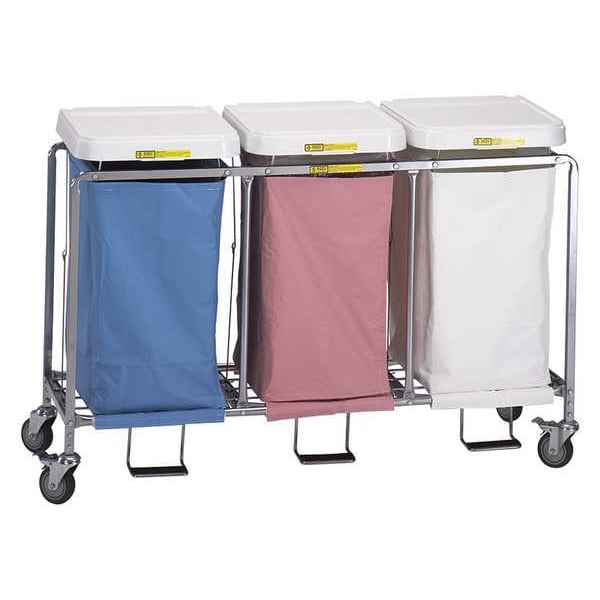 R&B Wire Products Triple "Easy Access" Hamper with Foot Pedal, Three White Bags - 676W