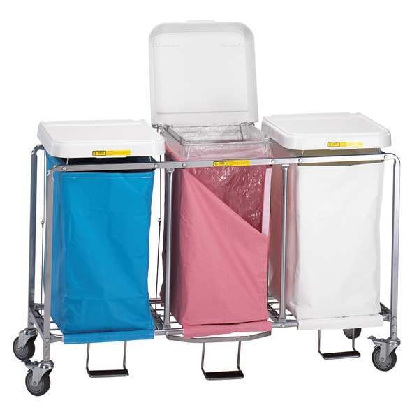 R&B Wire Products Triple "Easy Access" Hamper with Foot Pedal, Three White Bags - 676W