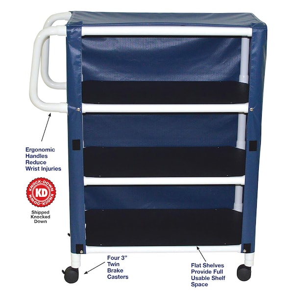 Mjm Internaitonal Three Shelf Wide Linen Cart, Standard Mesh - Grey - 332-3C-SM-GY