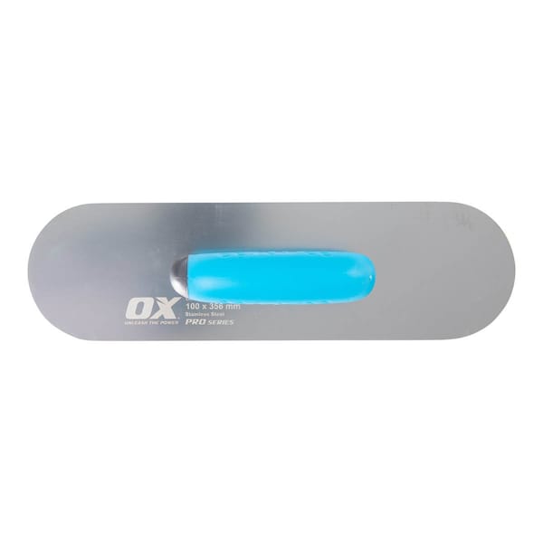 Ox Tools Pro 4"x14" (100x356mm) Flexible Pool Trowel - Stainless Steel, OX Grip - OX-P015714