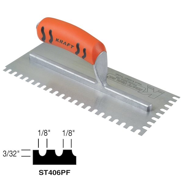 Superior Tile Cutter And Tools U-Notch Trowel, 1/8" x 1/8" x 3/32 - ST406PF