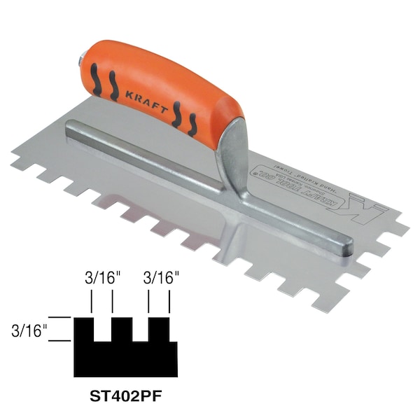 Superior Tile Cutter And Tools Square-Notch Trowe, 3/16" x 3/16" x 3/16 - ST402PF