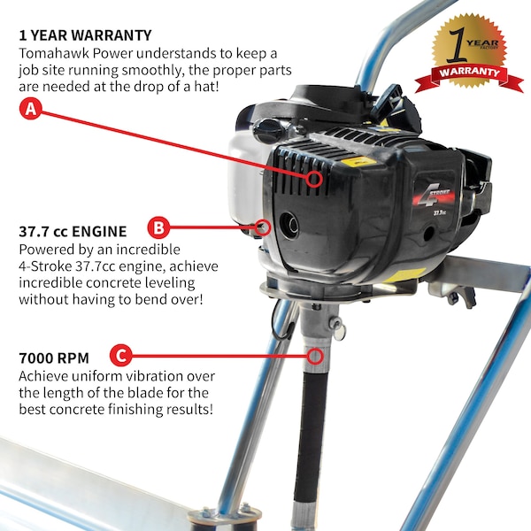 Tomahawk Power 37.7cc Gas Concrete Power Screed with 10ft and 8ft Aluminum Boards - TVSA-T + TSB8-E + TSB10-E