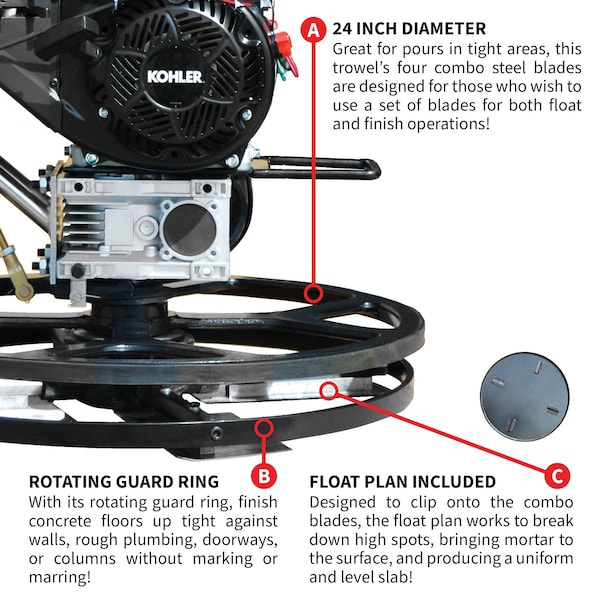 Jumping Jack 24" Power Trowel Edger with Kohler Engine for Cement Floor Surfaces - JXPT24K