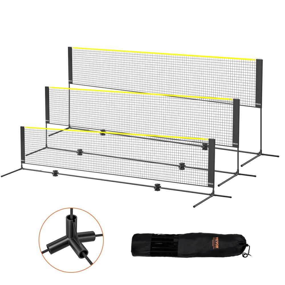 VEVOR Badminton Net, Height Adjustable Volleyball Net, 14ft Wide Foldable Pickleball Net, Portable Easy Setup Tennis Net Set with Poles, Stand and Carry Bag, for Kids Backyard Game Indoor Outdoor Use - ZCGDZYMQW142XLR5NV0
