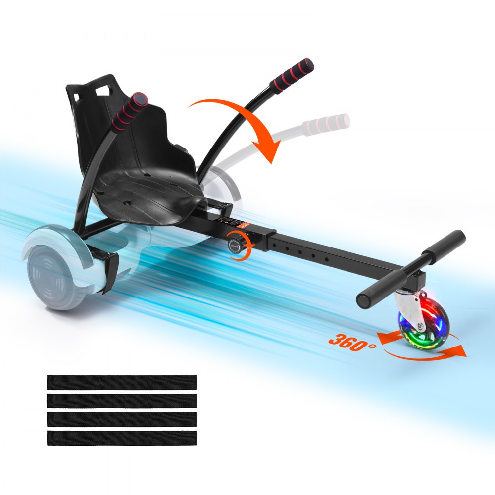 VEVOR Hoverboard Seat Attachment, for 6.5" 8" 8.5" 10" Hoverboards, with LED Lights, Grips Control, Adjustable Frame Length and 220 LBS Load Capacity, Hover Board Go Karts Accessory, for Kids Adults - XFHBZYGLKGLKK7YWDV0
