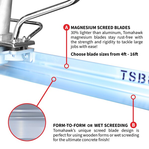 Tomahawk Power 6ft Magnesium Concrete Screed Blade Board Straight Edge - TSB6-P
