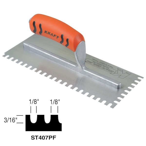 Superior Tile Cutter And Tools U-Notch Trowel, 1/8" x 1/8" x 3/16 - ST407PF