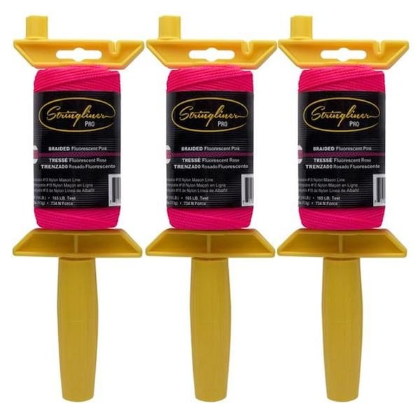 Stringliner Stringliner 2008392 250 ft. PRO Masons Line & Reel Contractor Pack Fine Braided Line; Fluorescent Pink - 2008392